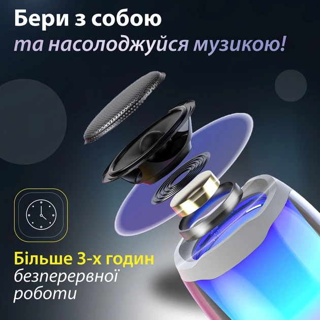 Портативная мини колонка с подсветкой Белый 8893AW - Фото 4 Портативная мини колонка с подсветкой Белый 8893AW - изображение 4