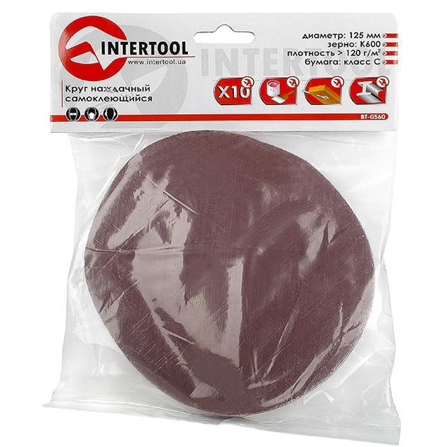 Круг наждаковий самоклеючий125 мм, 1220 г/м2, К600 INTERTOOL BT-0560 - зображення 2