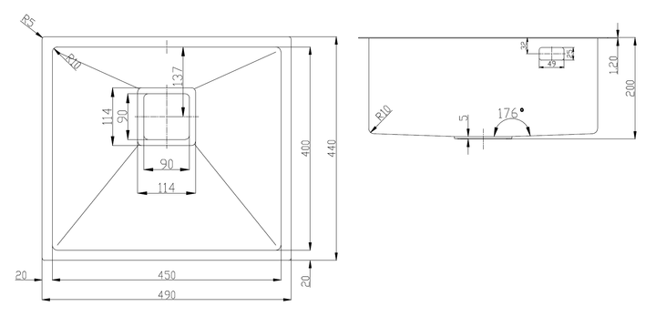 Нерж. мийка Fabiano Quadro 49 Celldecor Nano Gold 8216.401.1698 - зображення 6