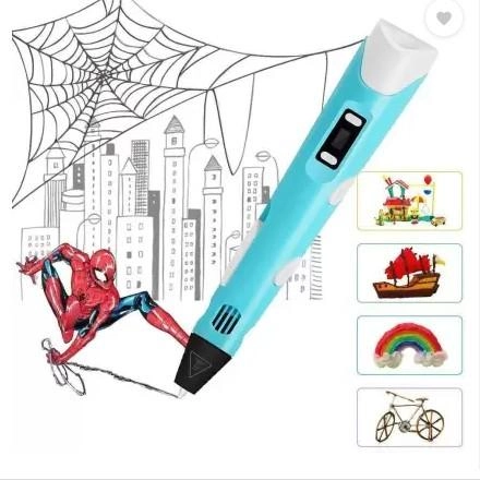 3D-ручка 3DPen с LCD экраном полный набор пластик и трафареты голубой - изображение 4