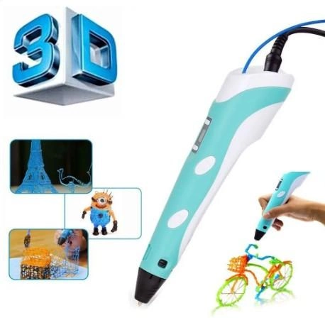 3D-ручка 3DPen с LCD экраном полный набор пластик и трафареты голубой - изображение 5