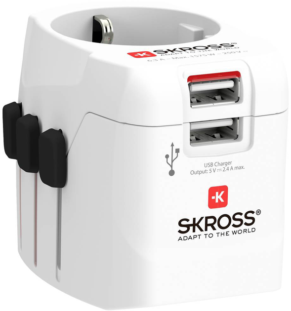 Мережевий зарядний пристрій Skross Pro Light USB (2xA) World White (1302470) - зображення 4