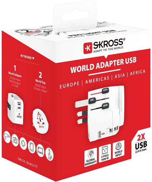 Мережевий зарядний пристрій Skross Pro Light USB (2xA) World White (1302470) - зображення 10