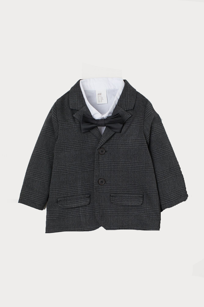 Комплект (рубашка, пиджак, бабочка) H&M 74см серо черный клетка 24047920260 