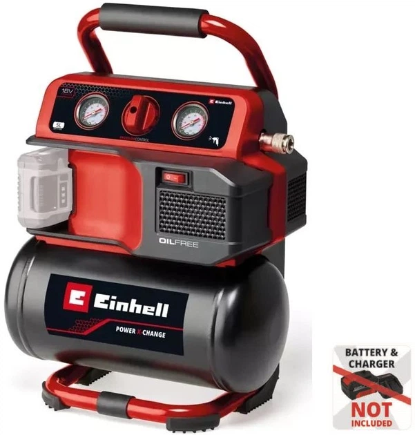 Компресор повітряний Einhell TE-AC 18/75 Li OF - Solo, акумуляторний 18В PXC, 8бар, 75л/хв, бак 5л, 7.76кг (без АКБ та ЗП) - Фото 2 Компресор повітряний Einhell TE-AC 18/75 Li OF - Solo, акумуляторний 18В PXC, 8бар, 75л/хв, бак 5л, 7.76кг (без АКБ та ЗП) - зображення 2