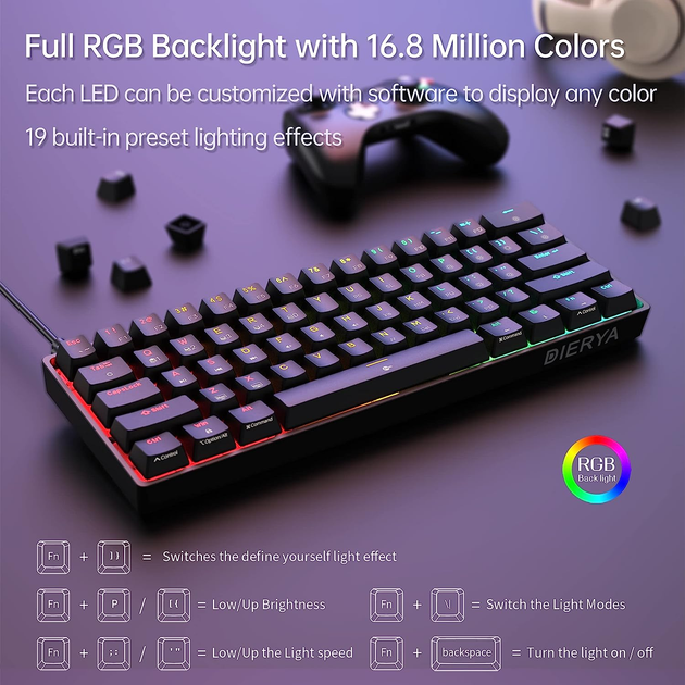 Игровая клавиатура Dierya DK61E / Механическая / RGB подсветка / UKR / Black - изображение 2