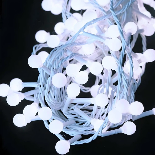 Гирлянда светодиодная Шарики на елку, 200 LED, 10мм, 10м, белый провод, Белый - Фото 1 Гирлянда светодиодная Шарики на елку, 200 LED, 10мм, 10м, белый провод, Белый - изображение 1