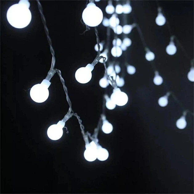 Гирлянда светодиодная Шарики на елку, 200 LED, 10мм, 10м, белый провод, Белый - Фото 8 Гирлянда светодиодная Шарики на елку, 200 LED, 10мм, 10м, белый провод, Белый - изображение 8