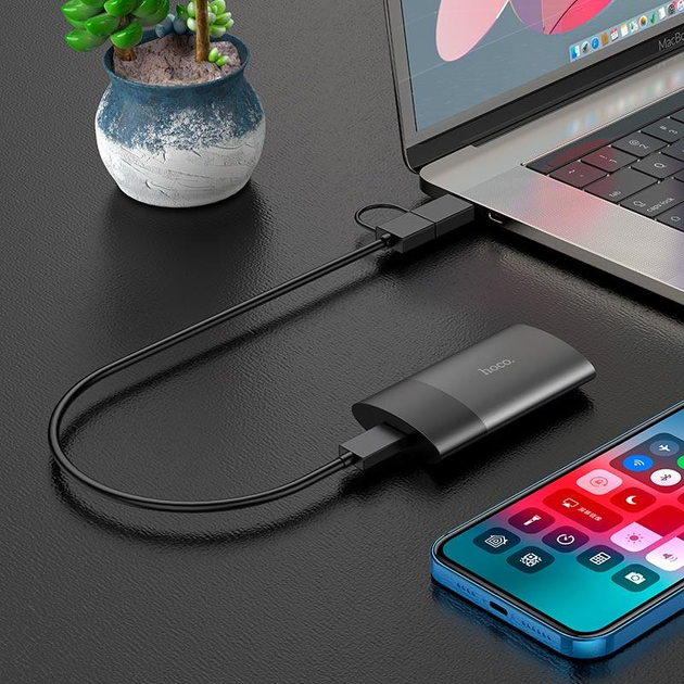 Зовнішній жорсткий диск Hoco UD12 SSD 1 TB (400-450 Мб/c, портативний, PSSD, Type-C, швидкісний, компактний) - Сірий - зображення 2