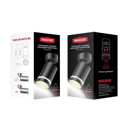 Светильник точечный накладной поворотный без лампы MAX-SD-GU10-BL MAXUS Surface Downlight Base MR16 GU10 Black - изображение 4