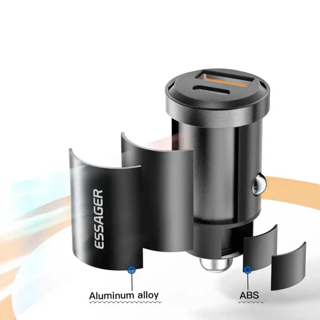 Автомобильное зарядное устройство ESSAGER PD30W / QC3.0 Shangrui mini, Black - изображение 4