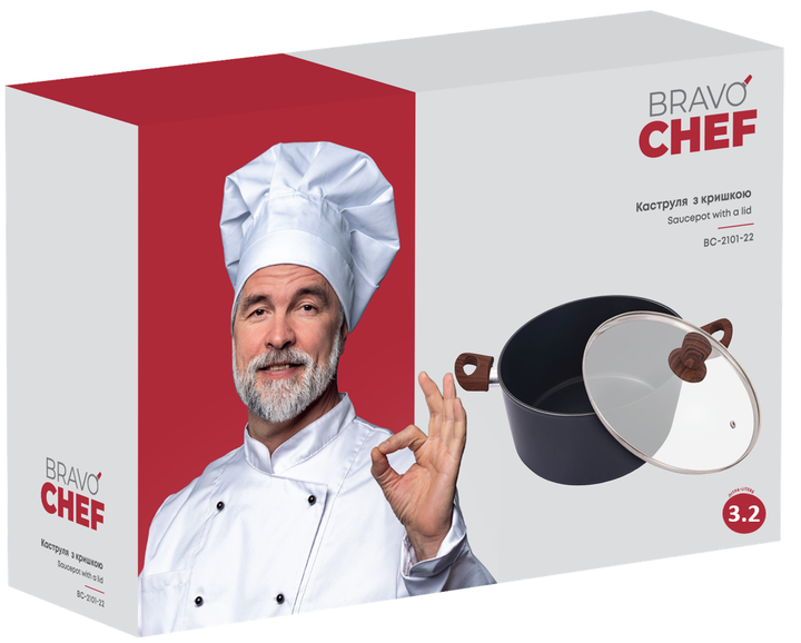 Каструля BRAVO CHEF, 24 см, 4.1 л (BC-2101-24) - Фото 7 Каструля BRAVO CHEF, 24 см, 4.1 л (BC-2101-24) - изображение 7