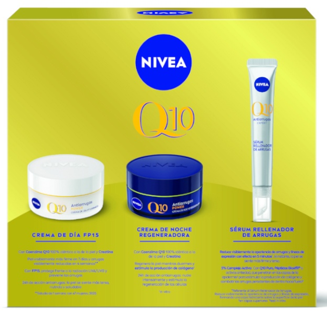 Набір для догляду за обличчям Nivea Q10 Крем з SPF захистом на день 50 мл + Крем антивіковий на ніч 50 мл + Сироватка антивікова 40 мл (8412300050630) - зображення 2