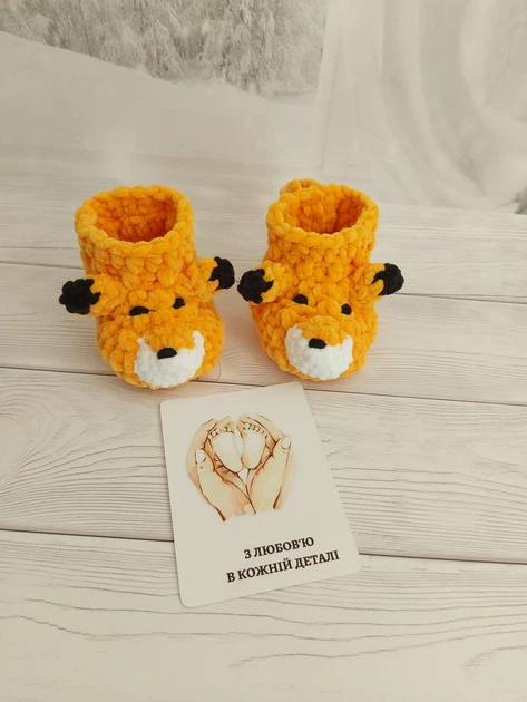 Плюшевые Пинетки handmade Лисички для малышей на 0-6 месяцев вязаные крючком - Фото 1 Плюшевые Пинетки handmade Лисички для малышей на 0-6 месяцев вязаные крючком - изображение 1