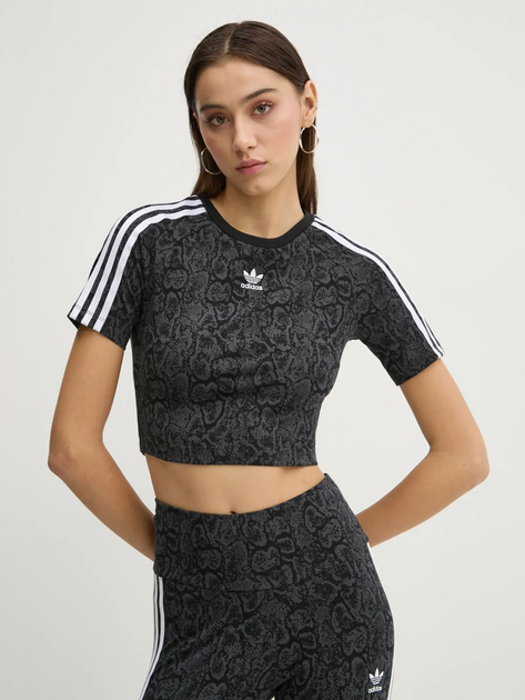 Tシャツ・カットソー adidas Snake Baby Tee Black JI8408 Adidas Originals - Tee Shirt A Bandes Crop Femme Snake Baby