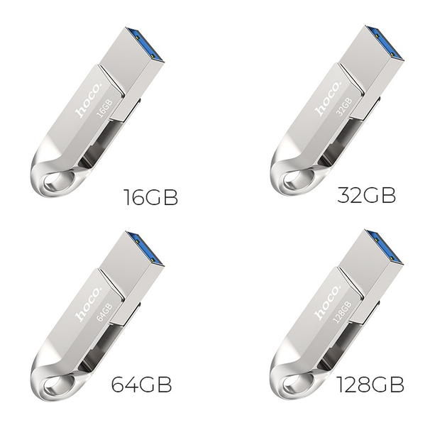 USB Флешка 2в1 16GB Type-C/USB 3.0 для телефона / компьютера HOCO Wise USB3.0 UD8 Серый - изображение 4