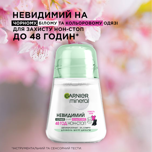 Антиперспирант роликовый Garnier Mineral Невидимый Свежесть цветов 50 мл (3600541448148) - Фото 4 Антиперспирант роликовый Garnier Mineral Невидимый Свежесть цветов 50 мл (3600541448148) - изображение 4