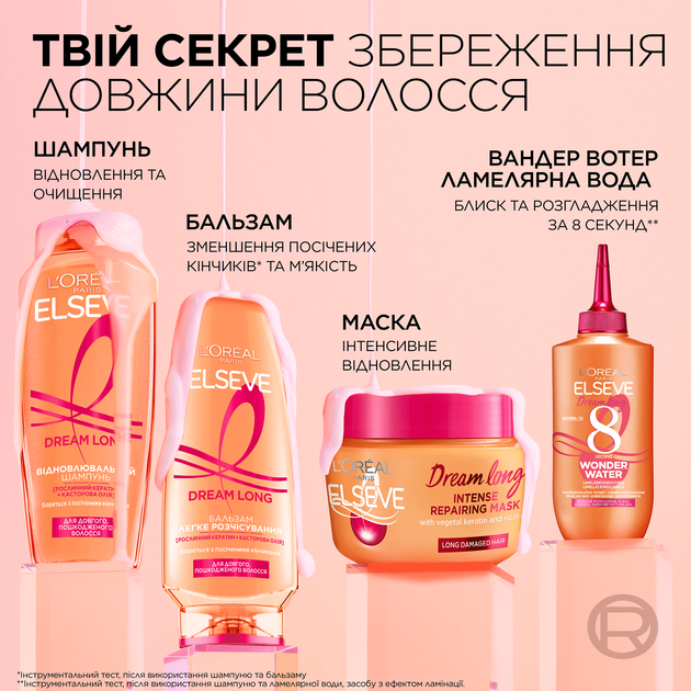 Рідкий експрес-засіб L`Oreal Paris Elseve Dream Long Wonder Water з ефектом ламінування для розгладження довгого, пошкодженого волосся 200 мл (3600523970636) - Фото 4 Рідкий експрес-засіб L`Oreal Paris Elseve Dream Long Wonder Water з ефектом ламінування для розгладження довгого, пошкодженого волосся 200 мл (3600523970636) - зображення 4