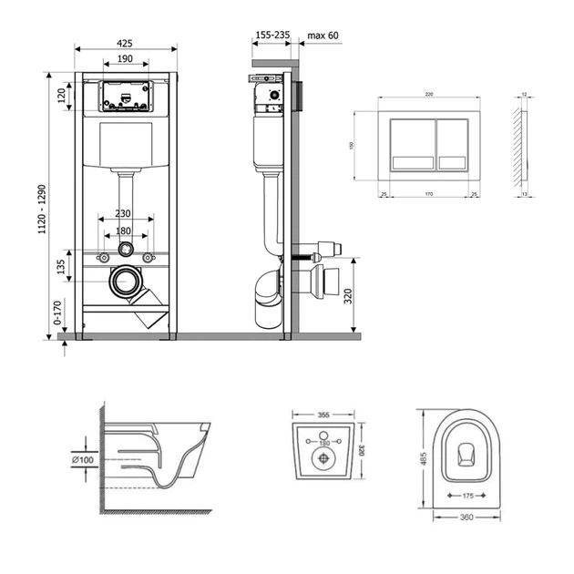 Готове рішення Qtap для ванної кімнати: підвісний унітаз Swan Ultra Quiet 485x360x320 + комплект інсталяції Nest 4 в 1 (квадратна клавіша Chrome) - изображение 2