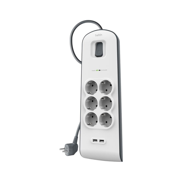 Сетевой фильтр питания Belkin Superior SurgeMaster 2м, 6 роз, 2xUSB ...