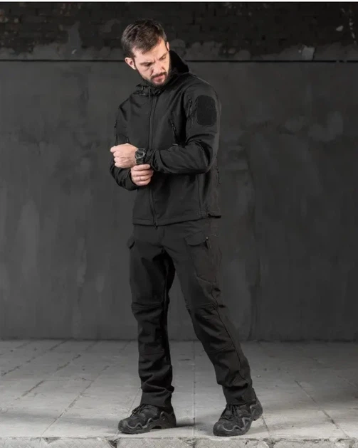 Костюм Софтшел Черный SoftShell на флисе 3XL - изображение 5