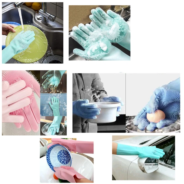 Силиконовые многофункциональные перчатки Magic Silicone Gloves Pink для уборки, чистки и мытья посуды Розовый - изображение 6