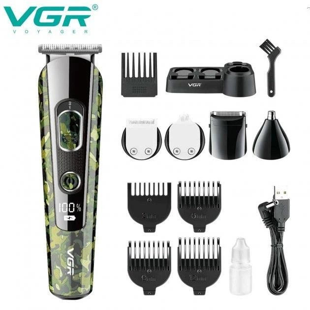 Машинка VGR V-102 5в1 портативный беспроводной для стрижки волос, носа, бороды с дисплеем. Цвет: камуфляж - изображение 5