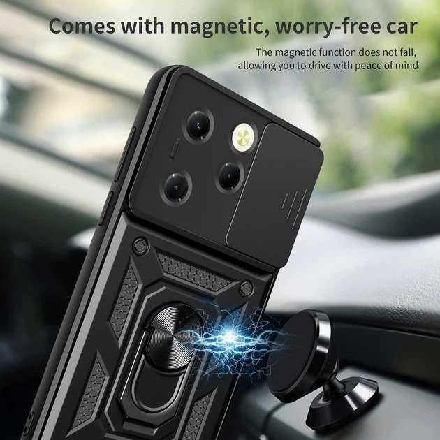 Чохол Hide Shield для Infinix Hot 40 Pro / X6837 протиударний бампер з підставкою кільцем Black - Фото 3 Чохол Hide Shield для Infinix Hot 40 Pro / X6837 протиударний бампер з підставкою кільцем Black - зображення 3