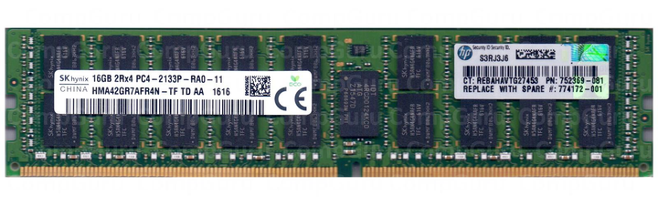 Серверна оперативна пам'ять Hynix HMA42GR7AFR4N-TF DDR4 16GB 2133MHz RDIMM 2Rx4 PC4-2133P HP 752369-081 - зображення 1