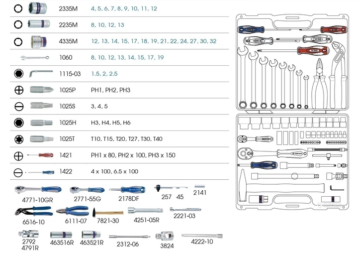 Набір інструментів KING TONY 1/4" + 1/2" 77 шт (7577MR) - зображення 2