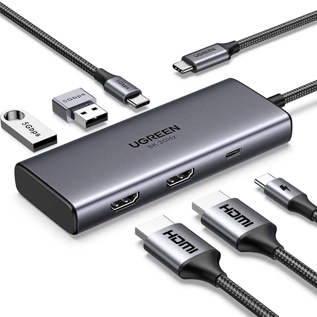 USB хаб, концентратор с быстрой зарядкой и HDMI Ugreen 15852 CM498 (6 в 1, Type-C, 100 Вт) - Фото 1 USB хаб, концентратор с быстрой зарядкой и HDMI Ugreen 15852 CM498 (6 в 1, Type-C, 100 Вт) - изображение 1