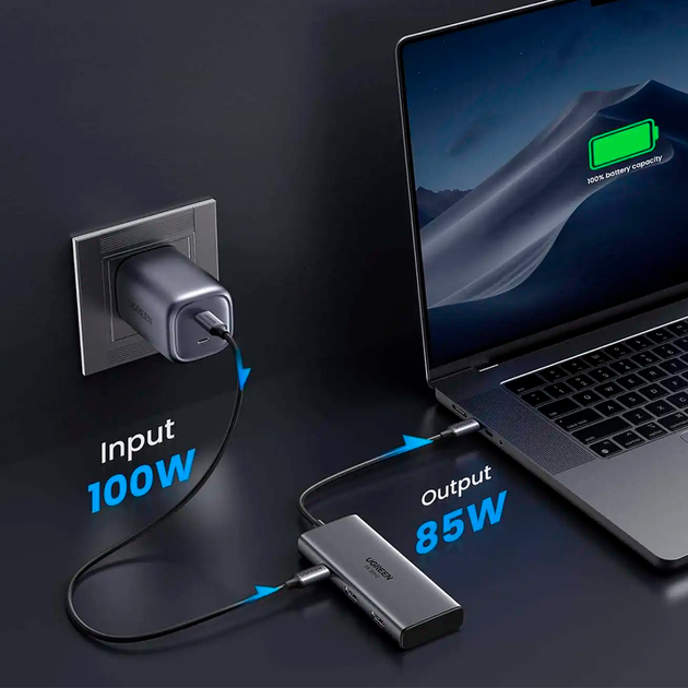 USB хаб, концентратор с быстрой зарядкой и HDMI Ugreen 15852 CM498 (6 в 1, Type-C, 100 Вт) - Фото 5 USB хаб, концентратор с быстрой зарядкой и HDMI Ugreen 15852 CM498 (6 в 1, Type-C, 100 Вт) - изображение 5