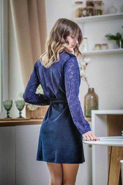 Халат женский велюровый с кружевными рукавами и спинкой Felisiya Lingerie Синий 78-058 М (2000011166014) - Фото 6 Халат женский велюровый с кружевными рукавами и спинкой Felisiya Lingerie Синий 78-058 М (2000011166014) - изображение 6