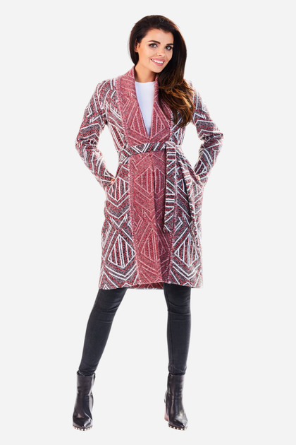 Płaszcz damski w jodełkę Awama A195 L/XL Burgundowy (5902360517646) - obraz 3