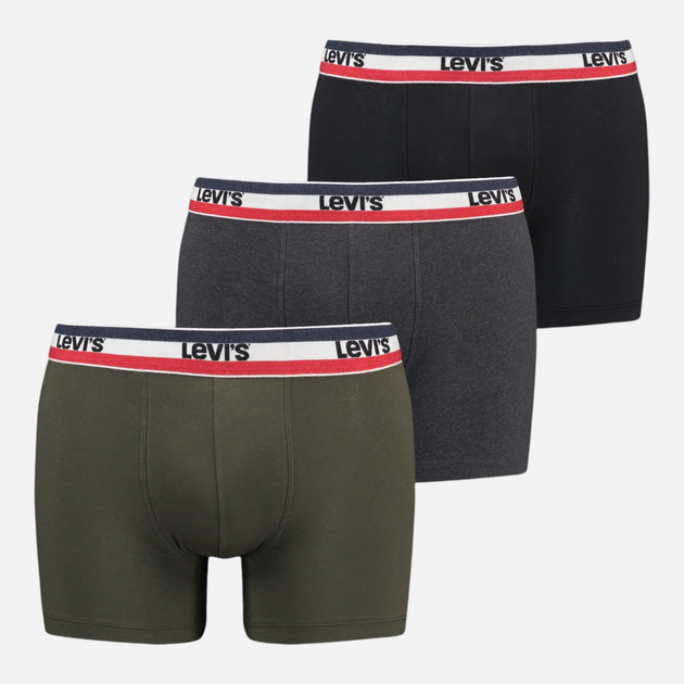 Набір трусів-боксерів чоловічих бавовняних Levi's Logo Boxer Brief 3P 100002870-009 M 3 шт Хакі (8720245437516) - зображення 1