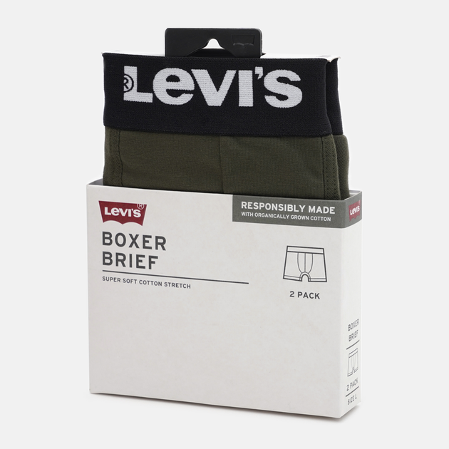 Набір трусів-боксерів чоловічих бавовняних Levi's Sld Basc Boxer Brief Org Co 701222842-012 M 2 шт Хакі (8720245437875) - зображення 6