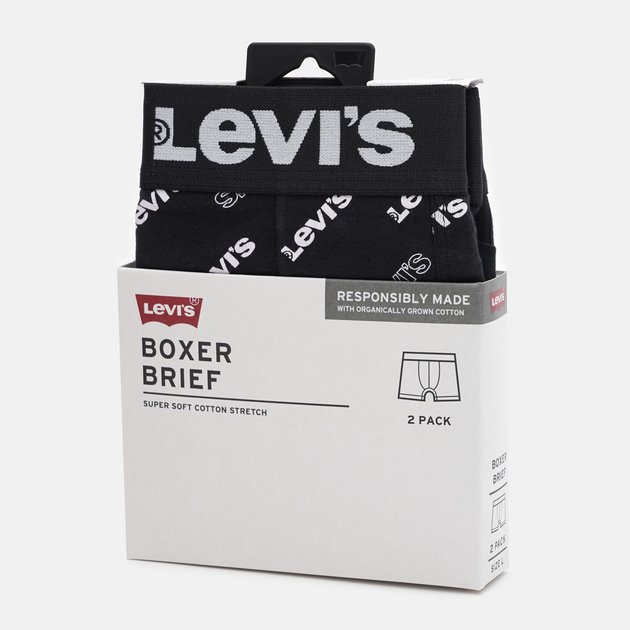 Набір трусів-боксерів чоловічих бавовняних Levi's Logo Aop Boxer Brief Org Co 701227428-003 L 2 шт Чорний (8720245581646) - зображення 7