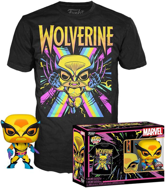 Подарунковий набір Funko Pop! & Tee Marvel Wolverine Black Light Фігурка 9 см + Футболка Розмір M (889698551403) - зображення 2