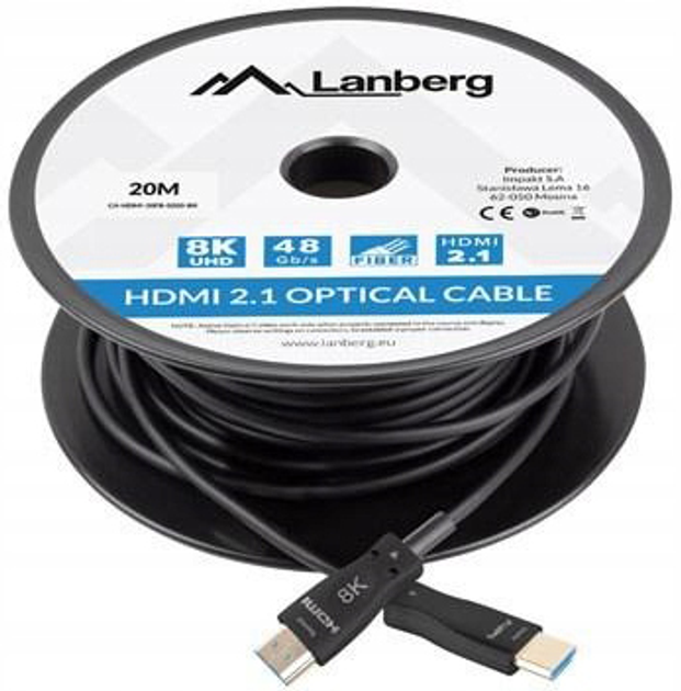 Kabel Lanberg HDMI – HDMI v2.1 20 m Black (CA-HDMI-30FB-0200-BK) - obraz 4