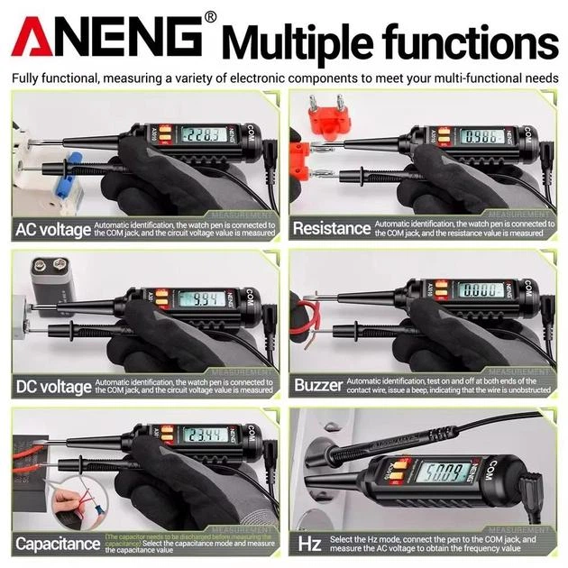 Мультиметр-ручка цифровой Aneng A3010, AC/DC, TrueRMS, NCV, Black - изображение 8