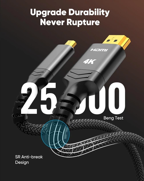 Кабель Highwings microHDMI to HDMI 2.0 4K@60Hz 1м черный - Фото 5 Кабель Highwings microHDMI to HDMI 2.0 4K@60Hz 1м черный - изображение 5