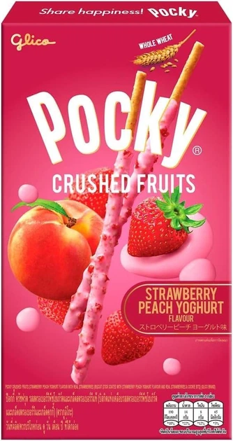 Палочки Glico Pocky со вкусом клубники и персика 38 грамм - Фото 1 Палочки Glico Pocky со вкусом клубники и персика 38 грамм - изображение 1