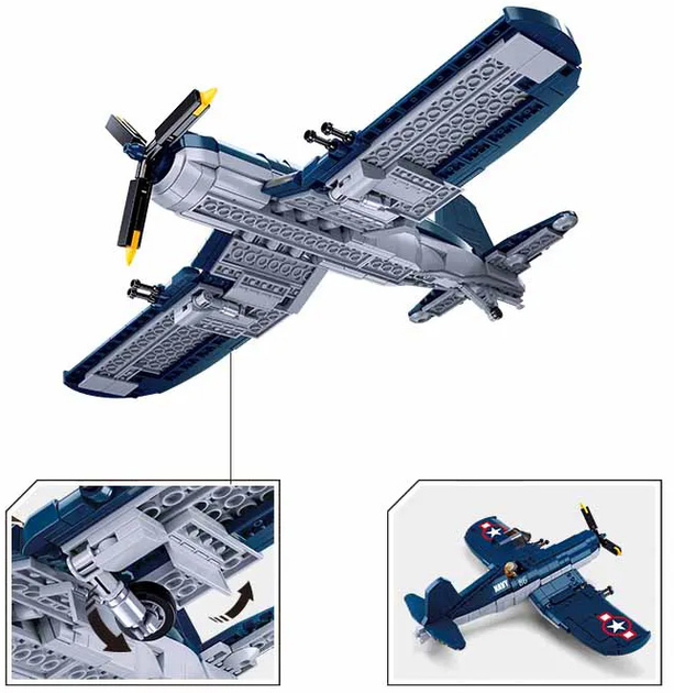 Klocki konstrukcyjne Sluban G192945 Samolot Myśliwiec F4u Fighter 550 szt (5900949449296) - obraz 5