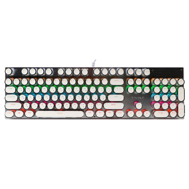Белая проводная механическая игровая клавиатура TWolf T75 punk LED Blue Switch. - изображение 1