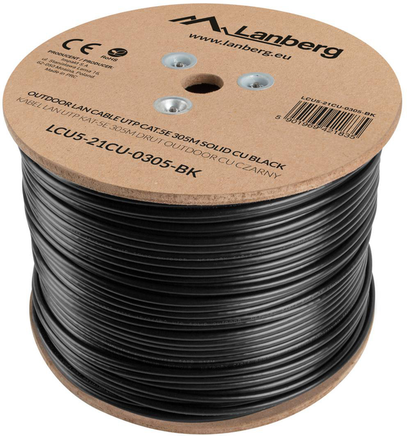 Skrętka Lanberg Cat5e U/UTP (UTP) 305 m Black (LCU5-21CU-0305-BK) - obraz 1