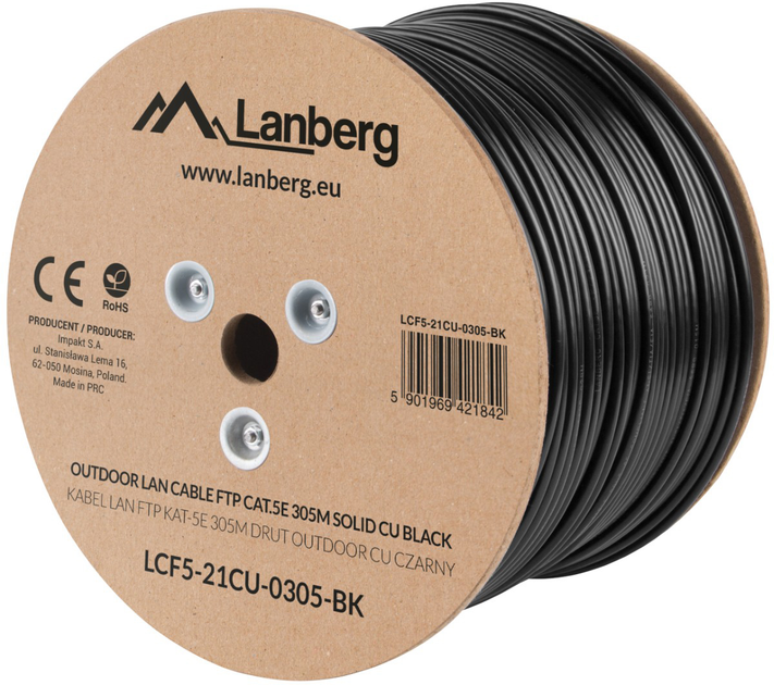 Skrętka Lanberg Lan F/UTP 100MB/S 305M Cat 5e Black (LCF5-21CU-0305-BK) - obraz 1