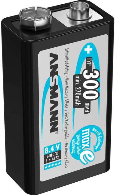 Акумулятор універсальний Ansmann E-Block maxE plus 9 В 270 мА-год (4013674354535) - зображення 1