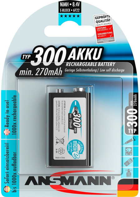 Akumulator uniwersalny Ansmann E-Block maxE plus 9 V 270 mAh (4013674354535) - obraz 3