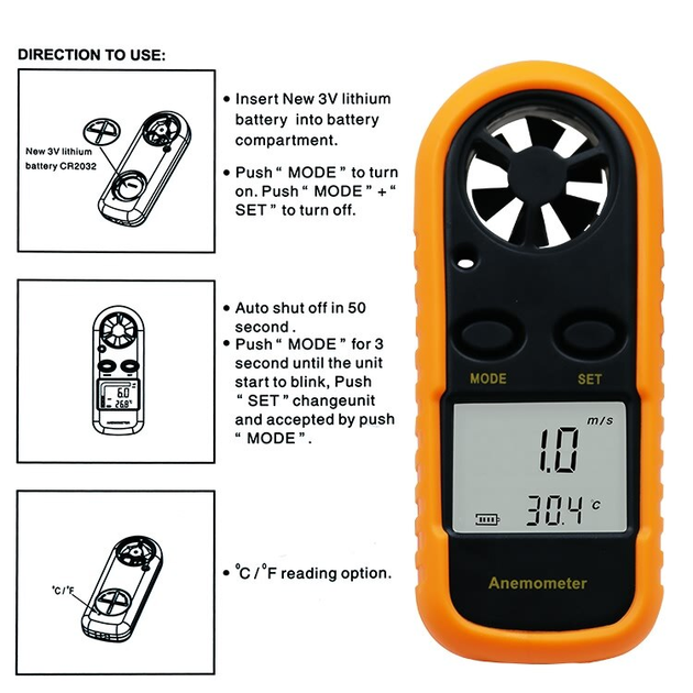 Цифровий анемометр 0,1-30 м/с, -10-45 °C BENETECH GM816 MTV - изображение 5