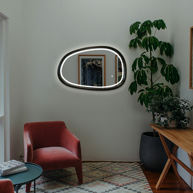 Зеркало асимметричное деревянное с LED-подсветкой Luxury Wood Dali Black Ясень 55x85 см - изображение 7